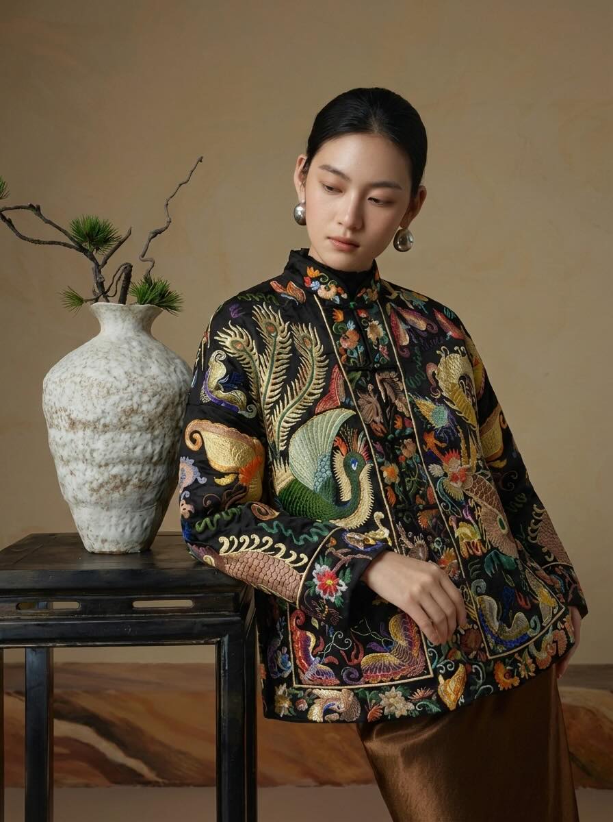 Heavy Embroidery Satin Silk Coat