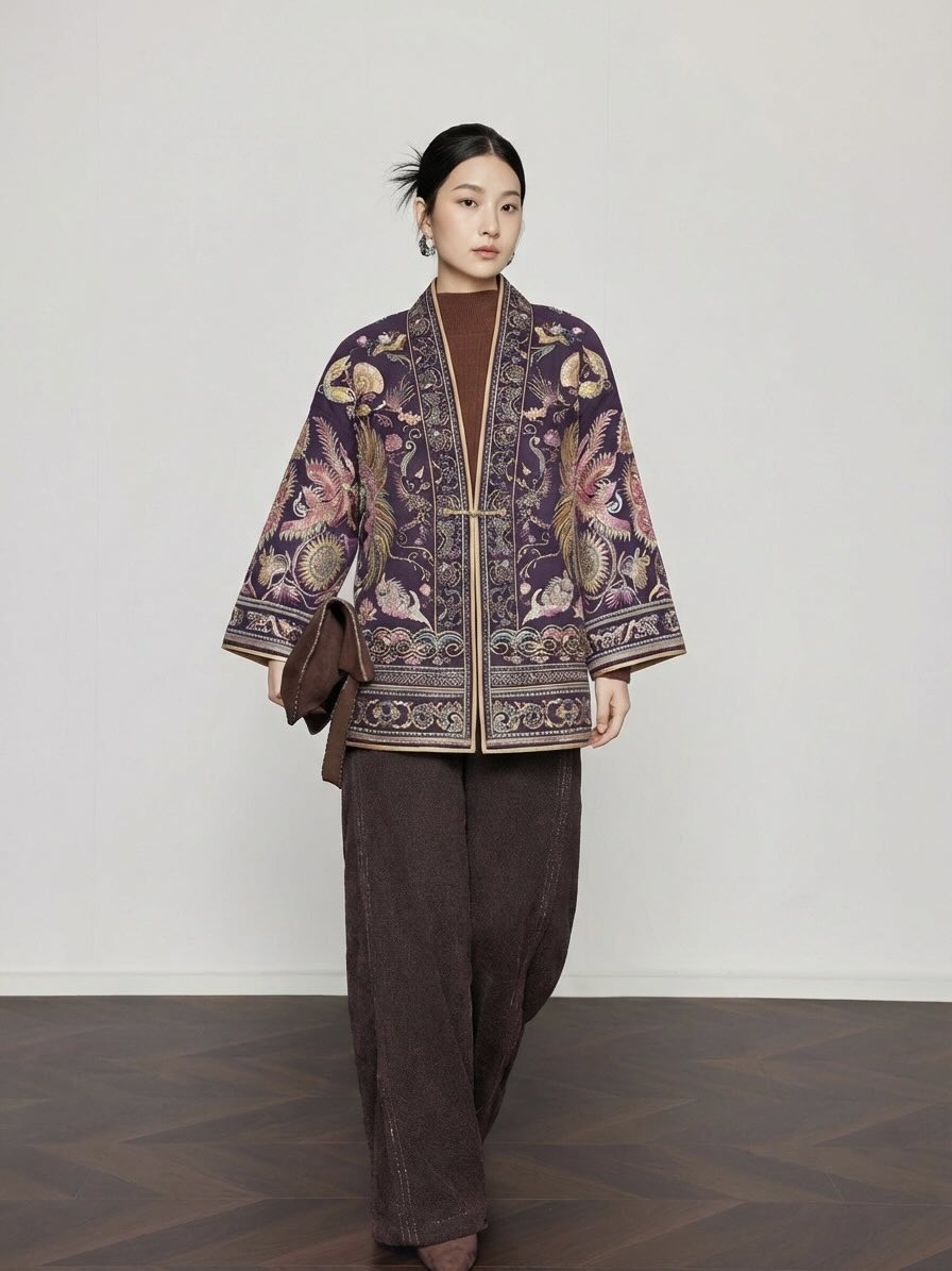 Phenix & Floral Embroidery, Xiangyunsha Silk Coat